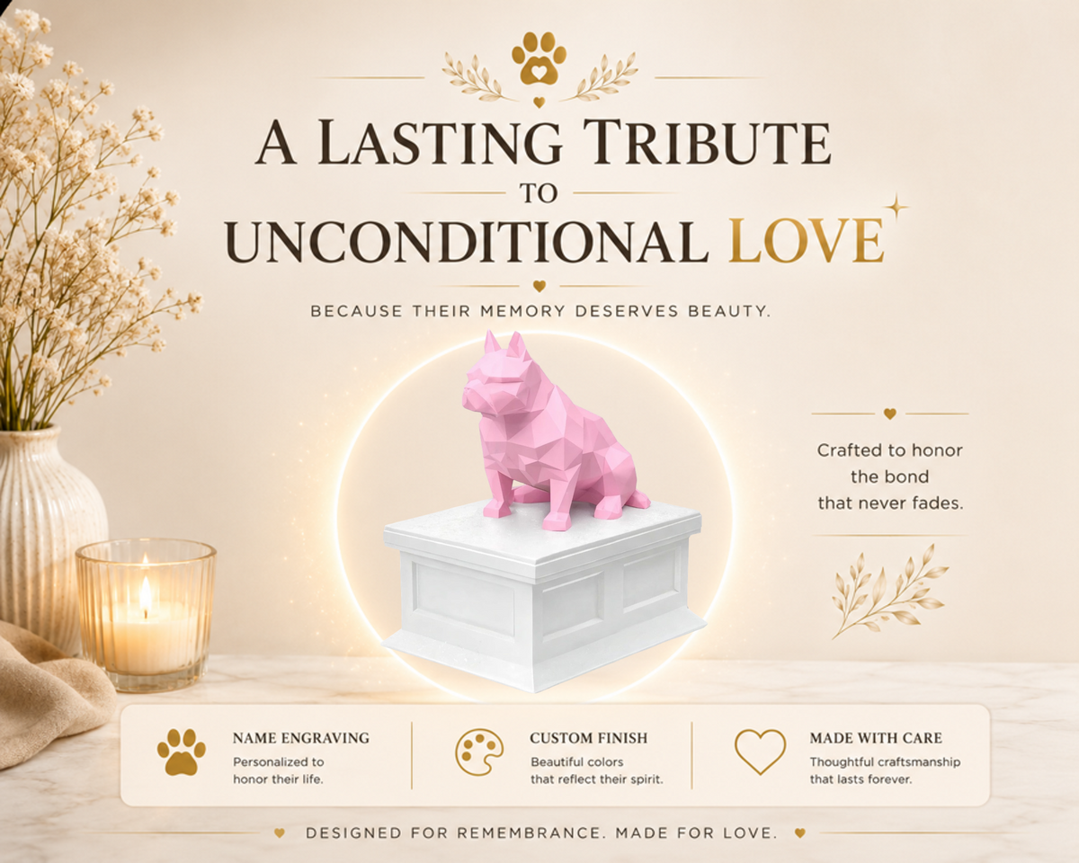 white Vault pink American Bulldog custom Pet Urn
