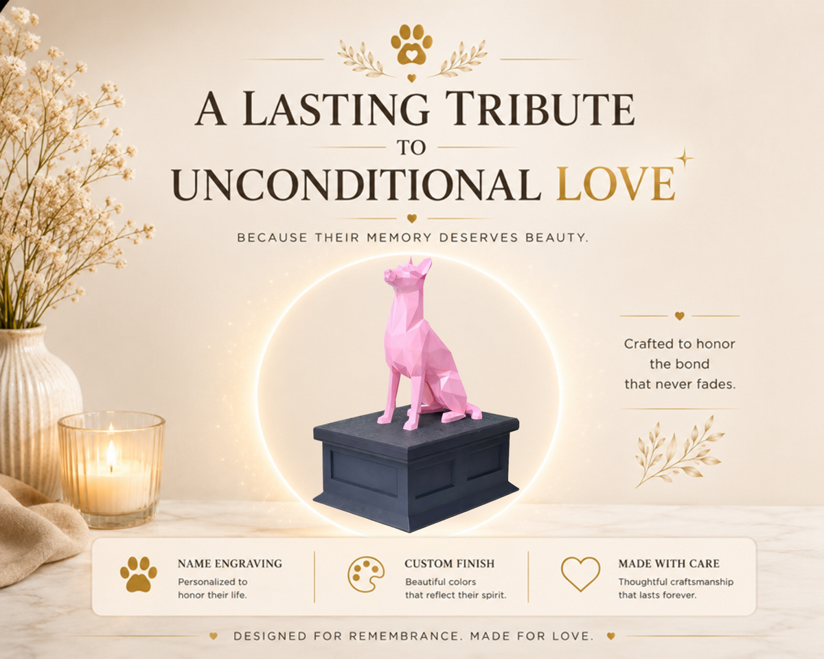 black Vault pink Belgian Malinois custom Pet Urn