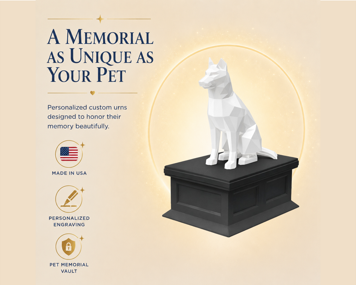 black vault white husky custom pet urn