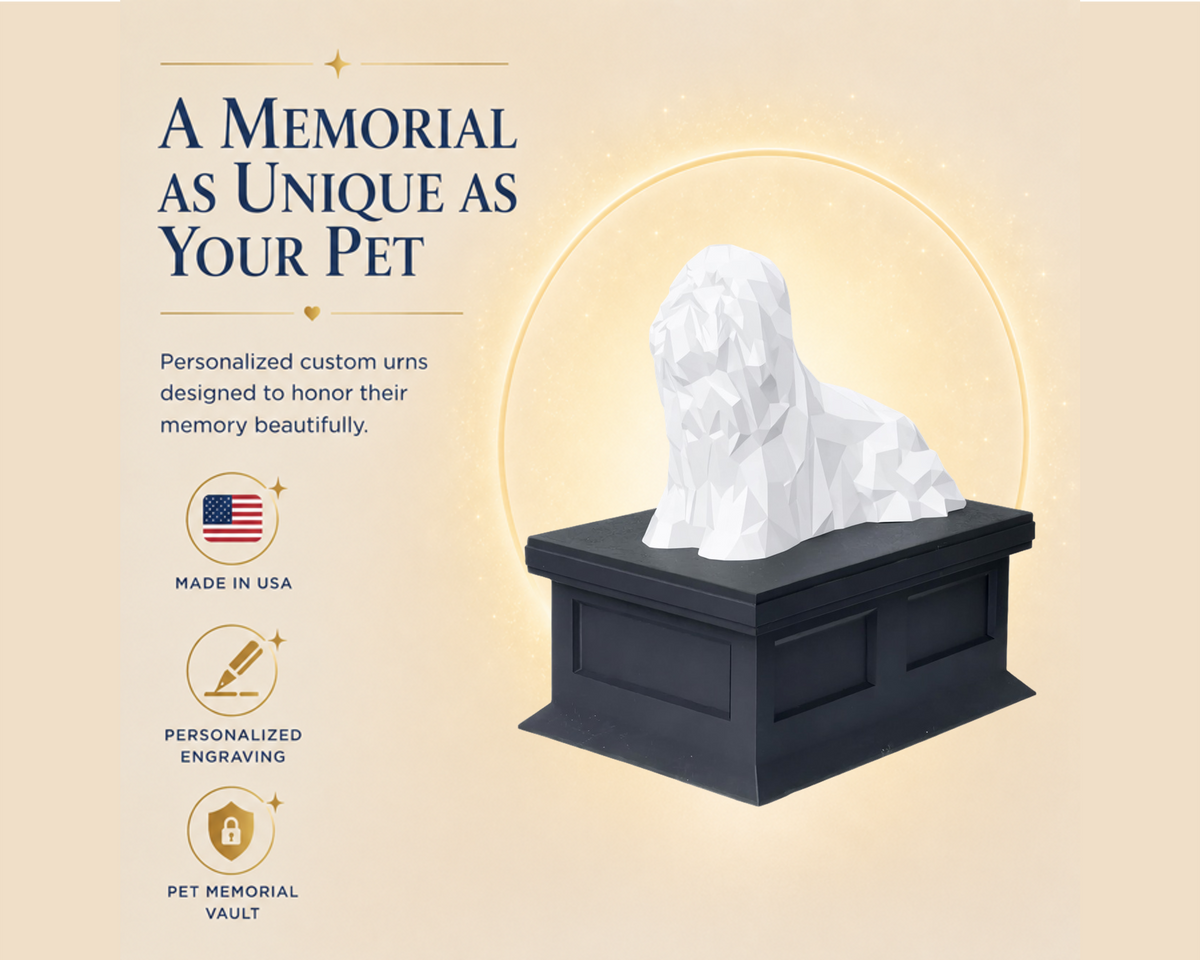black vault white Lhasa Apso custom Pet Urn