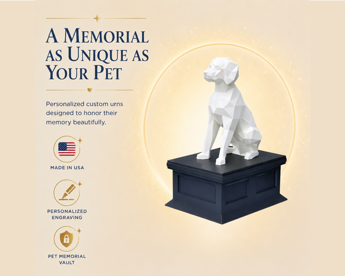 black vault white brittany spaniel custom pet urn