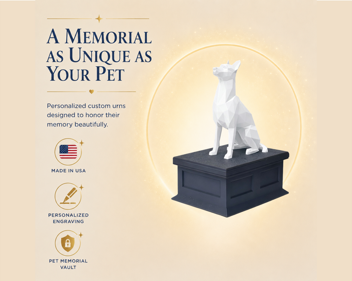 black Vault white Belgian Malinois custom Pet Urn