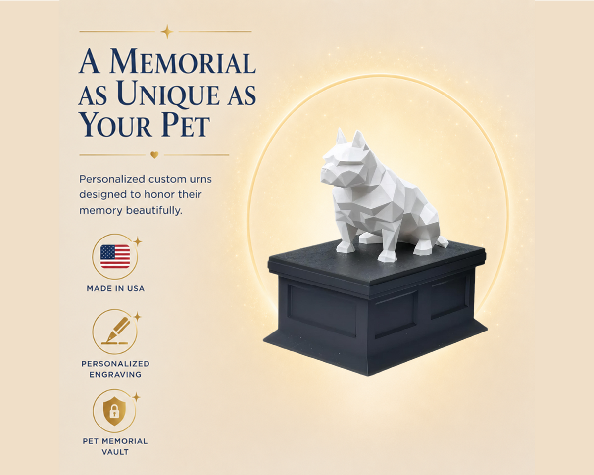 Black Vault White American Bulldog Custom Pet Urn