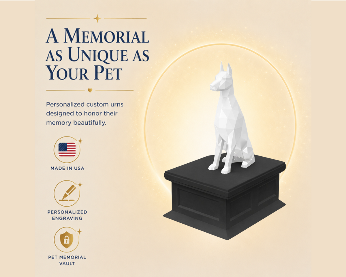 black vault white doberman custom pet urn