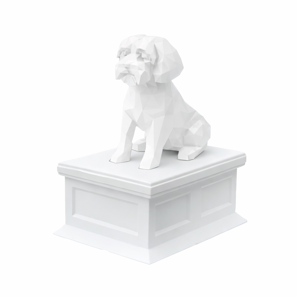 white vault white maltese pet urn