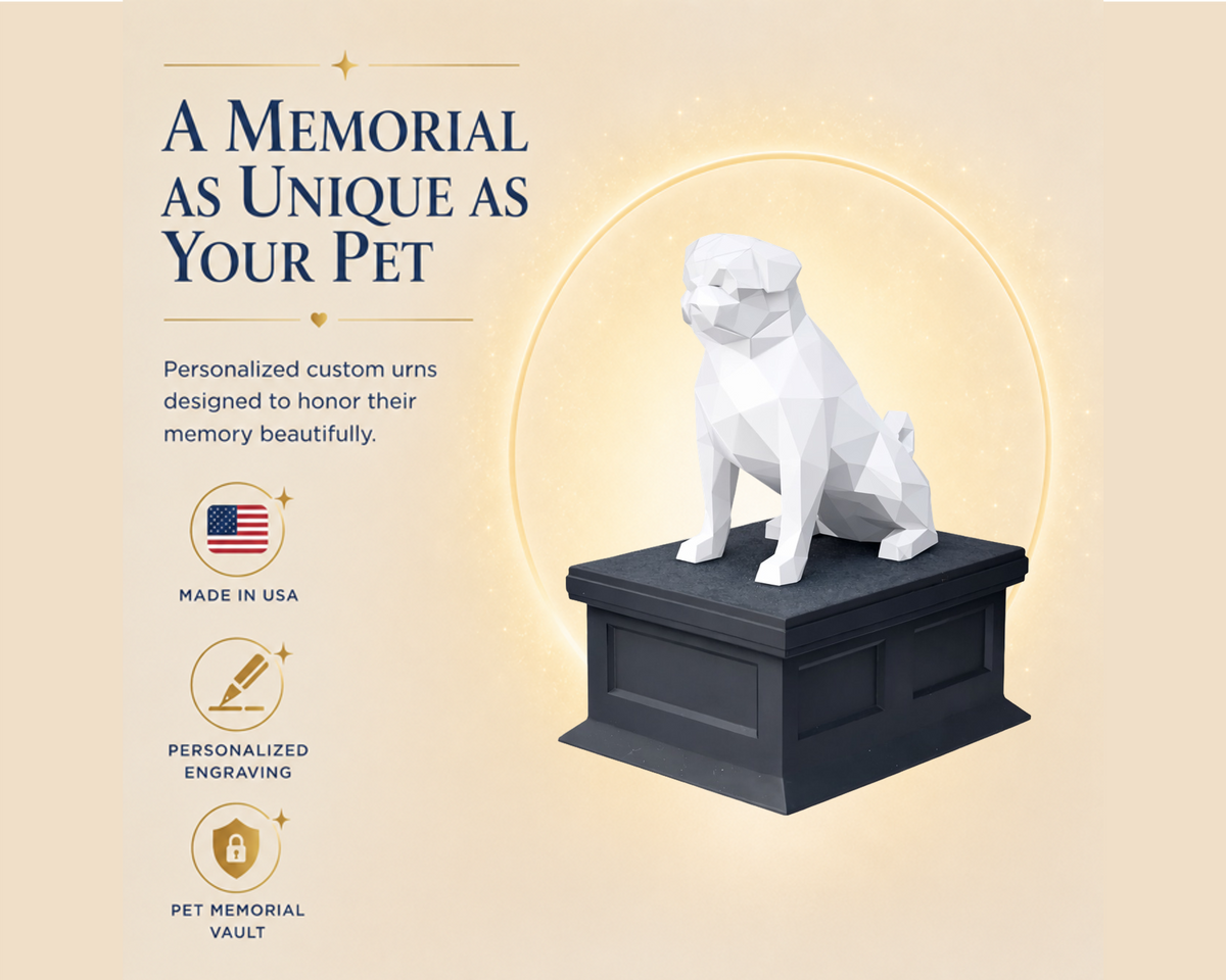 black vault white pug custom pet urn