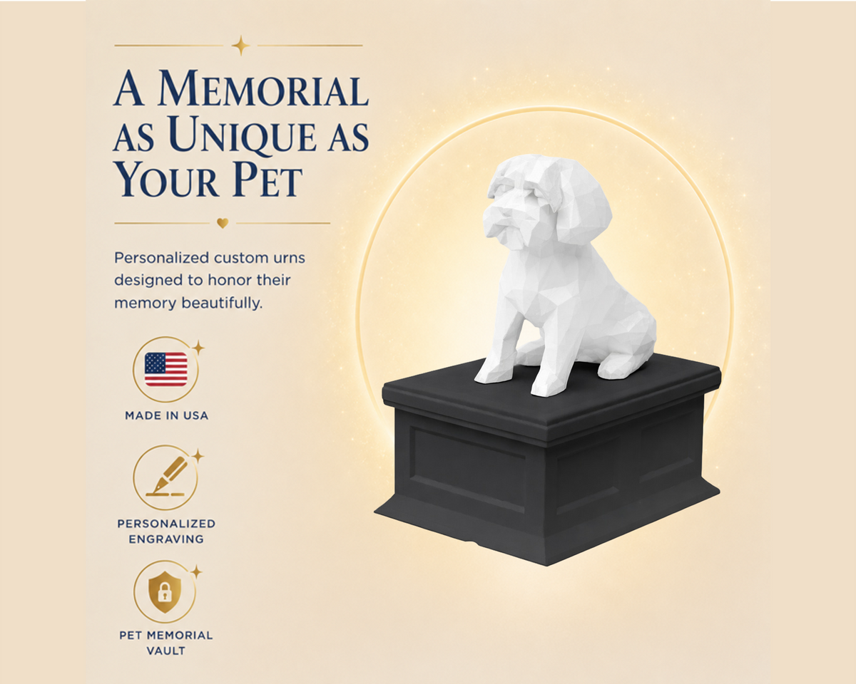 black vault white maltese custom pet urn