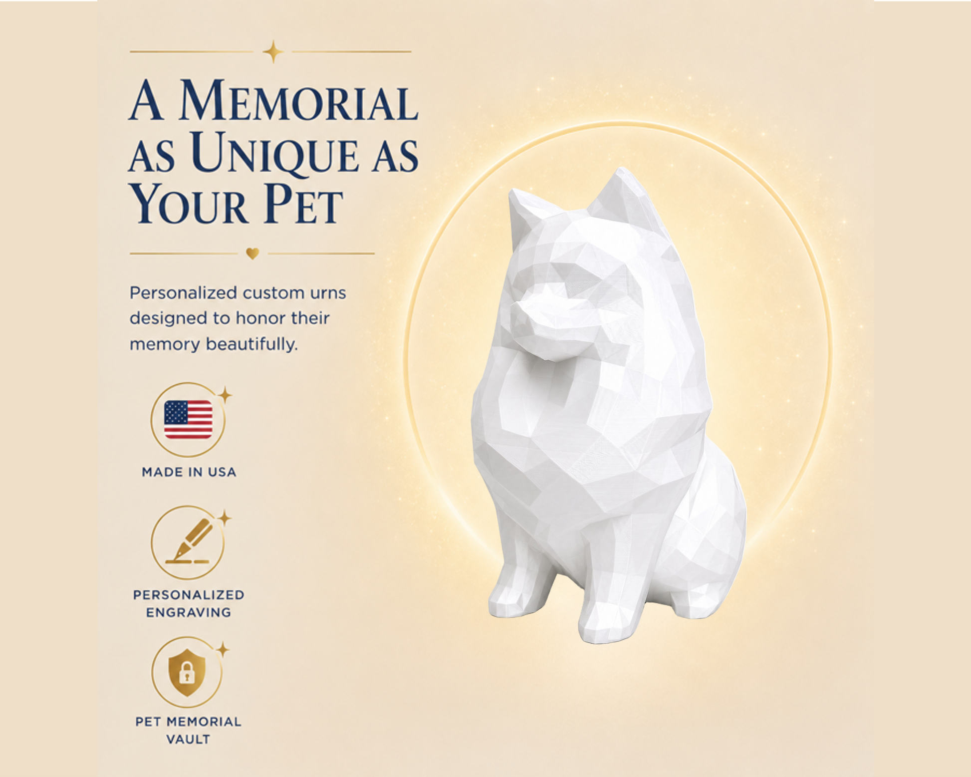 white Pomeranian pet memorial urn