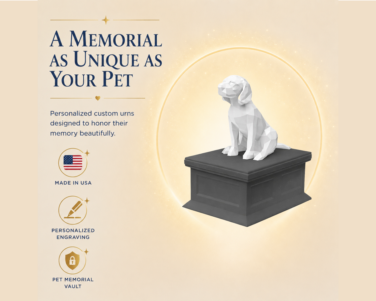 Black vault white beagle custom pet urn
