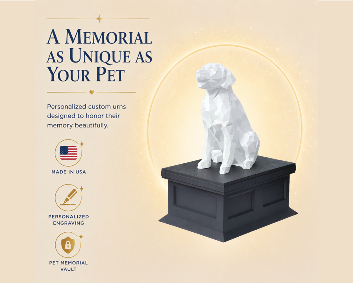 black vault white golden retriever custom pet urn