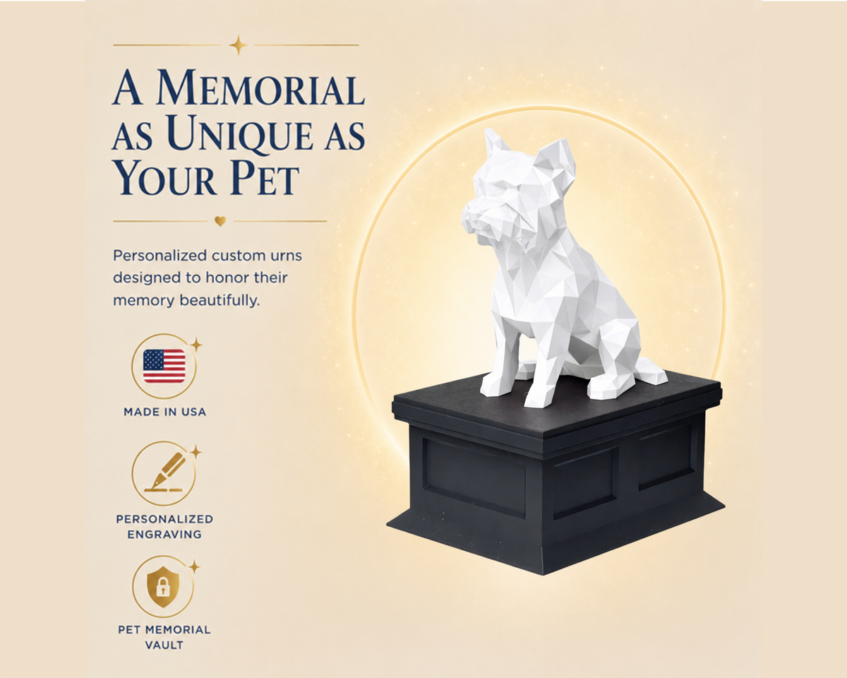 black vault white Yorkshire Terrier custom pet urn