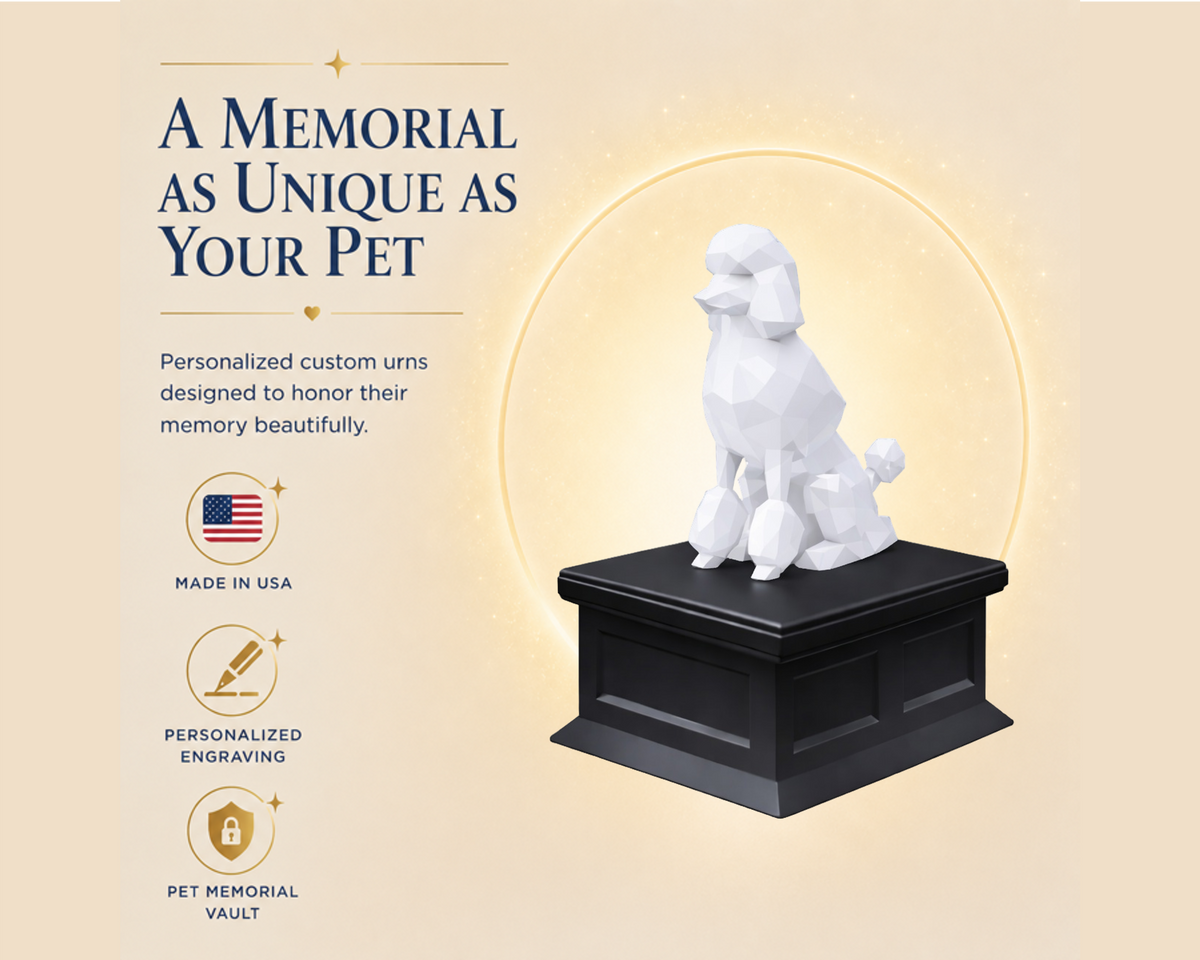 black vault white poodle custom pet urn