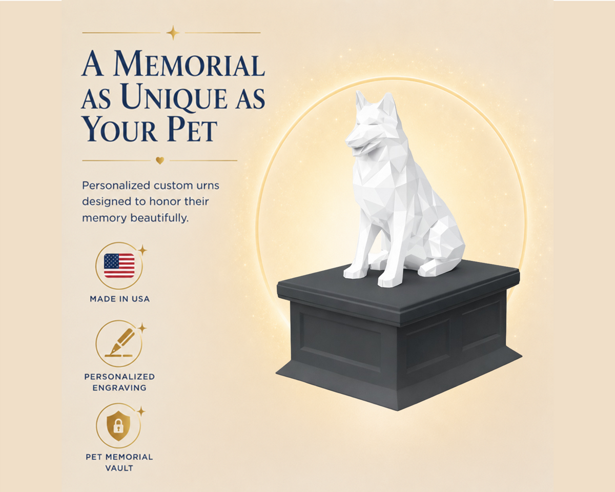 black vault white Shetland Shepherd custom pet urn