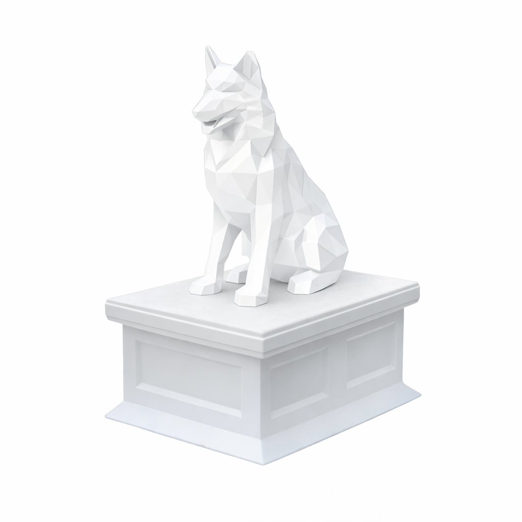 white vault white Shetland Shepherd pet urn